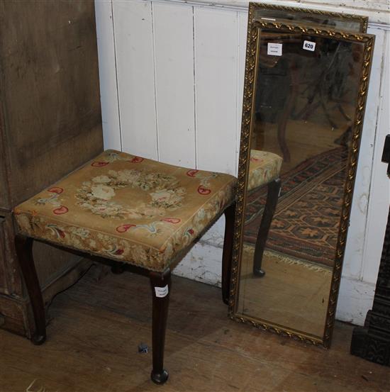 2 gilt wall mirrors and tapestry stool